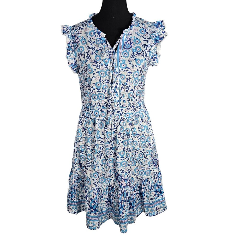 NWT | ZABERRY Blue Floral Paisley Tiered Mini Dress | Boho | M